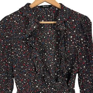 Madewell Womens S Feminine Romantic Celestial Silk Starry Night Star Wrap Blouse